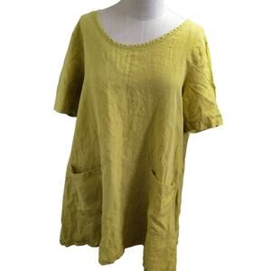 FLAX Linen Tunic Top Chartreuse Womens Size Medium